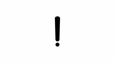 Animated black symbol of exclamation mark. Radiance from rays around symbol. Concept of warning, attention, information. Looped video. Vector illustration isolated on a white background.
