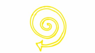 Animated icon of spiral arrow spins. yellow symbol rotates. Looped video. Hand drawn vector illustration isolated on white background.