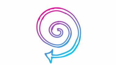 Animated icon of spiral arrow spins. pink blue symbol rotates. Looped video. Hand drawn vector illustration isolated on white background.