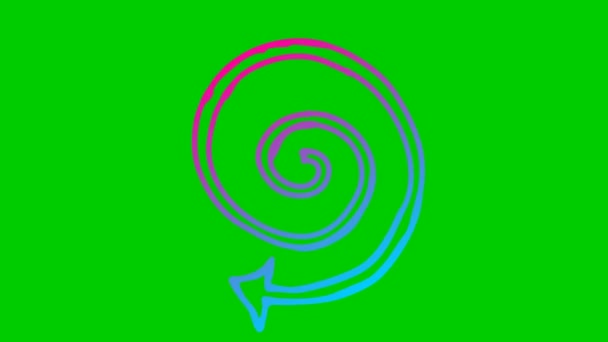 螺旋形箭头旋转的动画图标 粉色蓝色符号旋转 循环视频 在绿色背景上孤立的手工绘制的矢量图 — 图库视频影像
