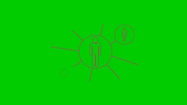 Animated pink linear symbol of people connect among themselves. Concept of teamwork, management, connection, communication, social network. Vector illustration isolated on green background.