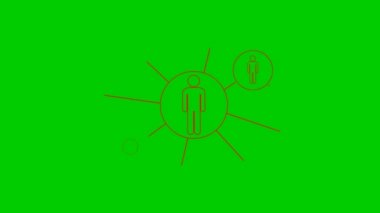 Animated red linear symbol of people connect among themselves. Concept of teamwork, management, connection, communication, social network. Vector illustration isolated on green background.