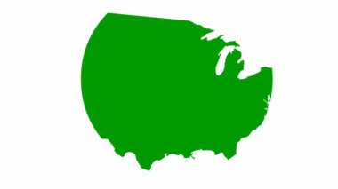 Animasyon yeşil ABD haritası. Amerika Birleşik Devletleri. Beyaz arkaplanda izole edilmiş vektör illüstrasyonu.