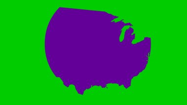 Animated violet USA map. United states of america. Vector illustration isolated on a green background.