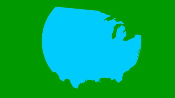动画蓝色美国地图 United States America Ica 在绿色背景上孤立的向量图 — 图库视频影像