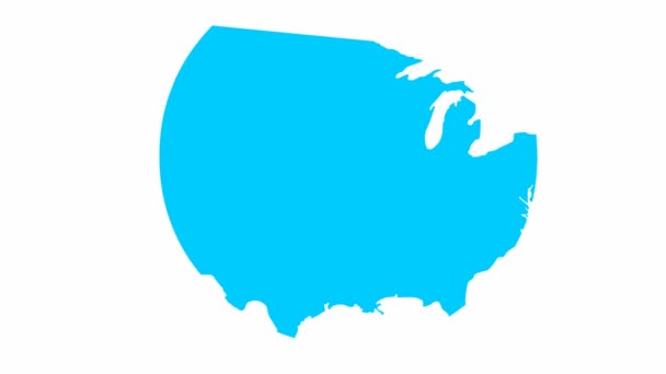 动画蓝色美国地图 United States America Ica 在白色背景上孤立的向量图 — 图库视频影像