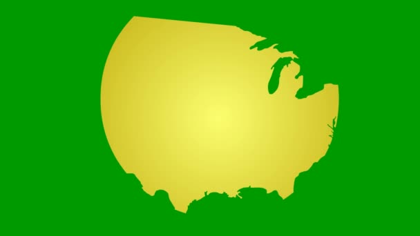 Анімована Золота Карта Сша Сполучені Штати Америки Візерунок Ізольований Зеленому — стокове відео