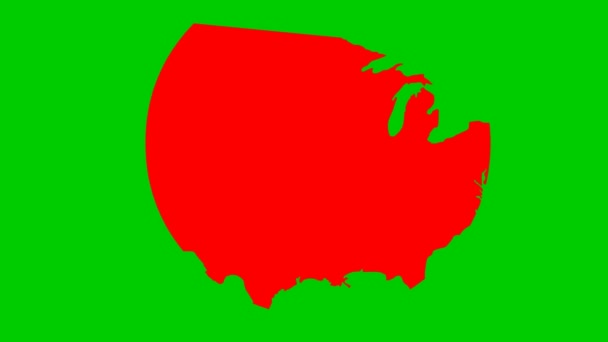 动画红色美国地图 United States America Ica 在绿色背景上孤立的向量图 — 图库视频影像
