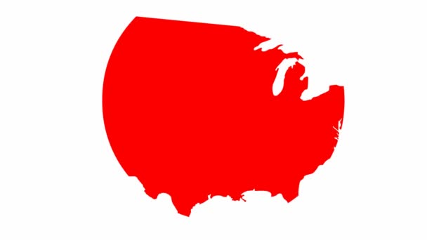 动画红色美国地图 United States America Ica 在白色背景上孤立的向量图 — 图库视频影像