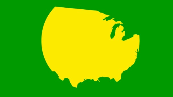 动画黄色美国地图 United States America Ica 在绿色背景上孤立的向量图 — 图库视频影像