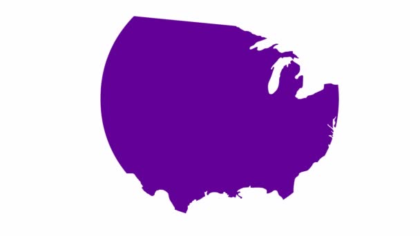 动画紫色美国地图 United States America Ica 在白色背景上孤立的向量图 — 图库视频影像