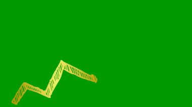 Animated financial growth chart with trend line graph. golden icon of arrow. Growth bar chart of economy. Hand drawn vector illustration isolated on green background.