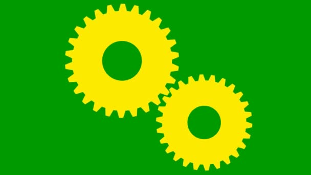 Animated Yellow Two Gears Spin Looped Video Concept Teamwork Business — Stok video