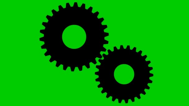 动画黑色两个齿轮旋转 循环视频 团队合作的概念 在绿色背景上孤立的向量图 — 图库视频影像