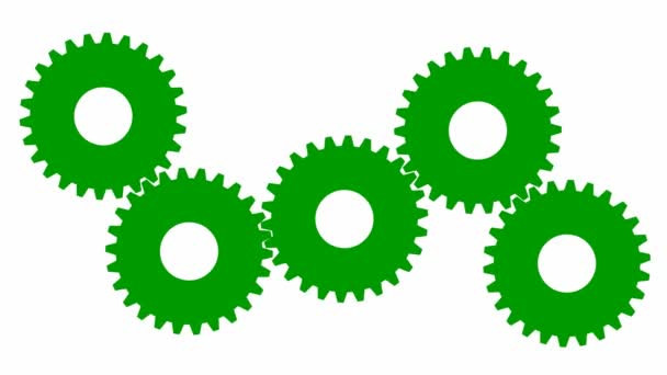 Animated Green Gears Spin Looped Video Vector Illustration Isolated White — Stok video