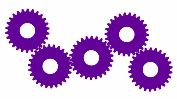 Animated Violet Gears Spin Looped Video Vector Illustration Isolated White — Video Stock