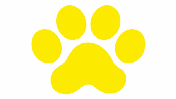 动画猫的黄色脚印 一只猫的爪子印出现了 循环视频 白色背景上孤立的矢量平面插图 — 图库视频影像