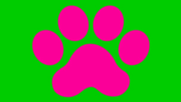 Animated Cat Magenta Footprint Cat Paw Print Appears Looped Video — Stock Video