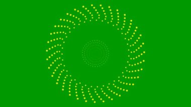 Animated increasing yellow dots circles from the center. Looped video. Vector illustration isolated on green background.