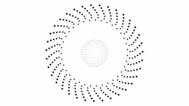 Animated black circles from dots rotating from the center. Looped video. Vector illustration isolated on white background.