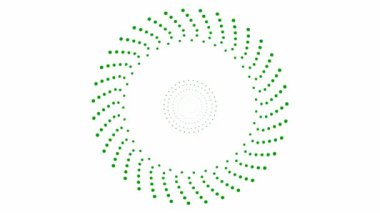 Animated green circles from dots rotating from the center. Looped video. Vector illustration isolated on white background.