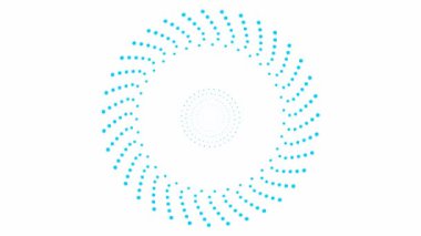 Animated blue circles from dots rotating from the center. Looped video. Vector illustration isolated on white background.