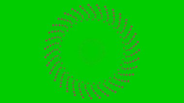Animated increasing pink dots circles from the center. Looped video. Vector illustration isolated on green background.