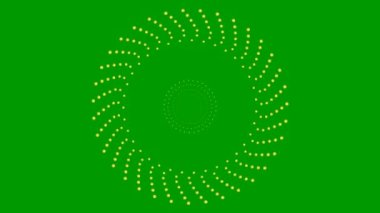 Animated increasing golden dots circles from the center. Looped video. Vector illustration isolated on green background.