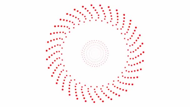 中央から回転するドットから赤い円をアニメーション化 ループビデオだ 白を基調としたベクトルイラスト — ストック動画