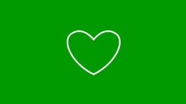 Animated white symbol of heart pulsation. Looped video of beating heart with rays. Linear vector illustration isolated on the green background.