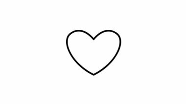 Animated black symbol of heart pulsation. Looped video of beating heart with rays. Linear vector illustration isolated on the white background.