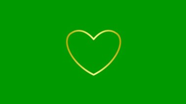 Animated golden symbol of heart pulsation. Looped video of beating heart with rays. Linear vector illustration isolated on the green background.