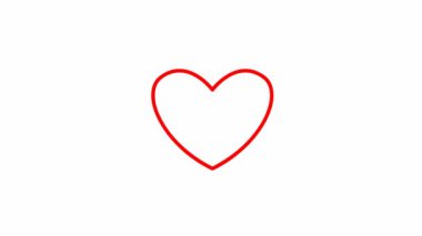 Animated red symbol of heart pulsation. Looped video of beating heart with rays. Linear vector illustration isolated on the white background.
