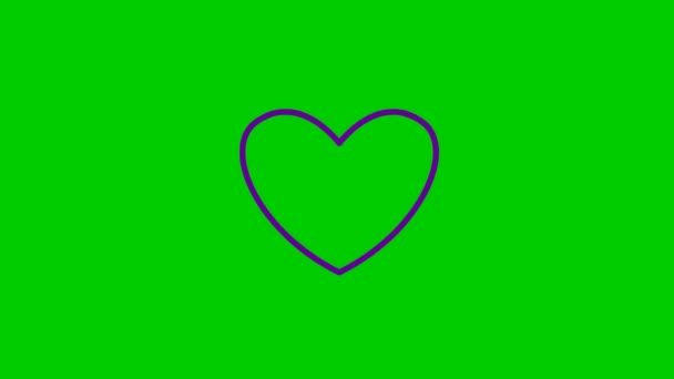 有生命的紫罗兰色是心脏跳动的象征 用射线拍下了跳动的心脏 在绿色背景上孤立的线性向量图 — 图库视频影像