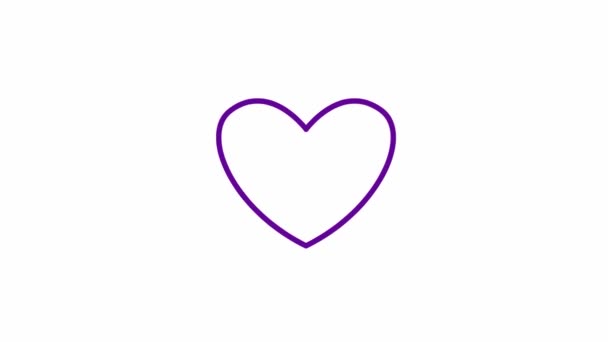 心臓脈動のアニメーション紫色のシンボル 光線で心臓を打つ映像 白い背景に孤立した線形ベクトル図 — ストック動画