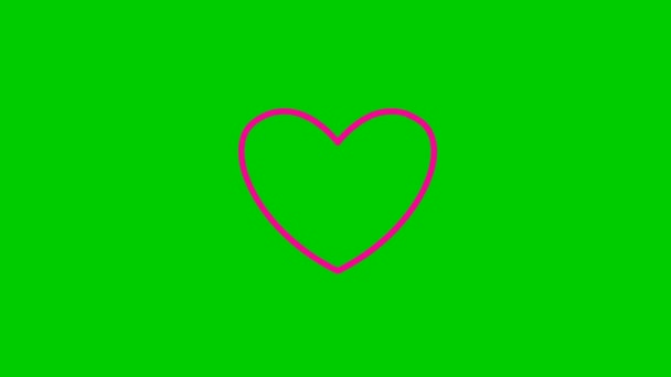 心臓脈動のアニメーションマゼンタのシンボル 光線で心臓を打つ映像 緑の背景に孤立した線形ベクトル図 — ストック動画