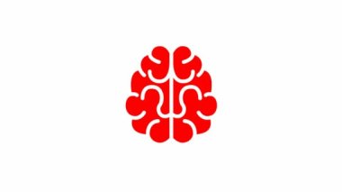 Animated red symbol of brain. Concept of idea and creative. Looped video. Flat vector illustration isolated on white background.