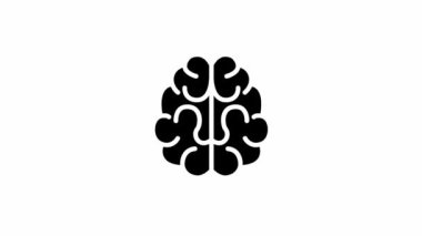 Animated black symbol of brain. Concept of idea and creative. Looped video. Flat vector illustration isolated on white background.