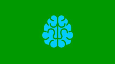 Animated blue symbol of brain. Concept of idea and creative. Looped video. Flat vector illustration isolated on green background.