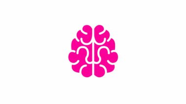 Animated pink symbol of brain. Concept of idea and creative. Looped video. Flat vector illustration isolated on white background.