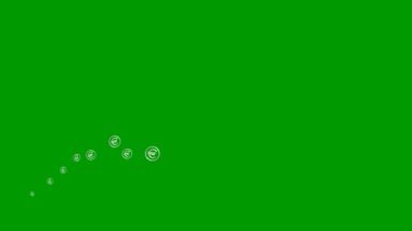 Animated silver symbol of the currency Euro coins fly from left to right. A wave with flying linear coins. Concept of business, money, finance. Vector illustration isolated on the green background.
