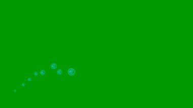 Animated blue symbol of the currency Euro coins fly from left to right. A wave with flying linear coins. Concept of business, money, finance. Vector illustration isolated on the green background.