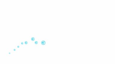 Animated blue symbol of the currency Euro coins fly from left to right. A wave with flying linear coins. Concept of business, money, finance. Vector illustration isolated on the white background.