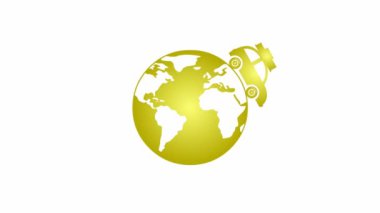 Animated car drives around the planet. golden vintage car with baggage rides. Looped video. Travel concept by car. Trip around the world. Flat vector illustration isolated on white background.