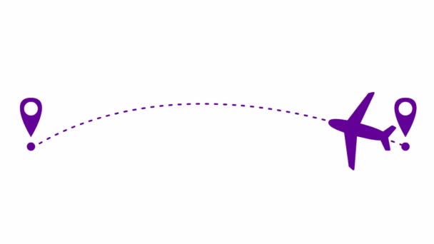 Animated Violet Plane Flies Trajectory Concept Airplane Travel Airplane Flies — Stok video
