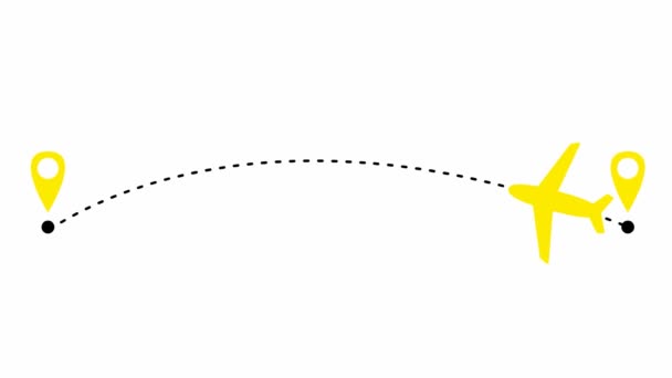 Анімований Жовтий Чорний Літак Летить Уздовж Траєкторії Концепція Подорожей Літаків — стокове відео