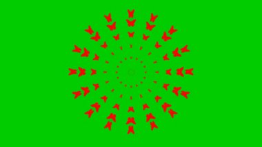 Animated red butterflies fly from center. Looped video. Vector illustration isolated on green background.