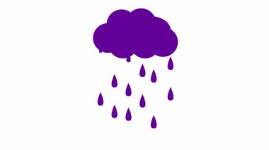 Animated violet drops of rain from cloud. Looped video. It's raining. Vector illustration isolated on white background.