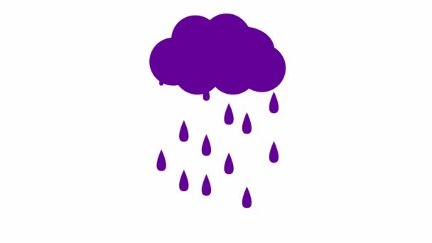 Gotas Violetas Animadas Chuva Nuvem Vídeo Loop Está Chover Ilustração — Vídeo de Stock