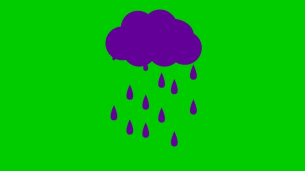 Анимированные Фиолетовые Капли Дождя Облаков Зацикленное Видео Идёт Дождь Векторная — стоковое видео